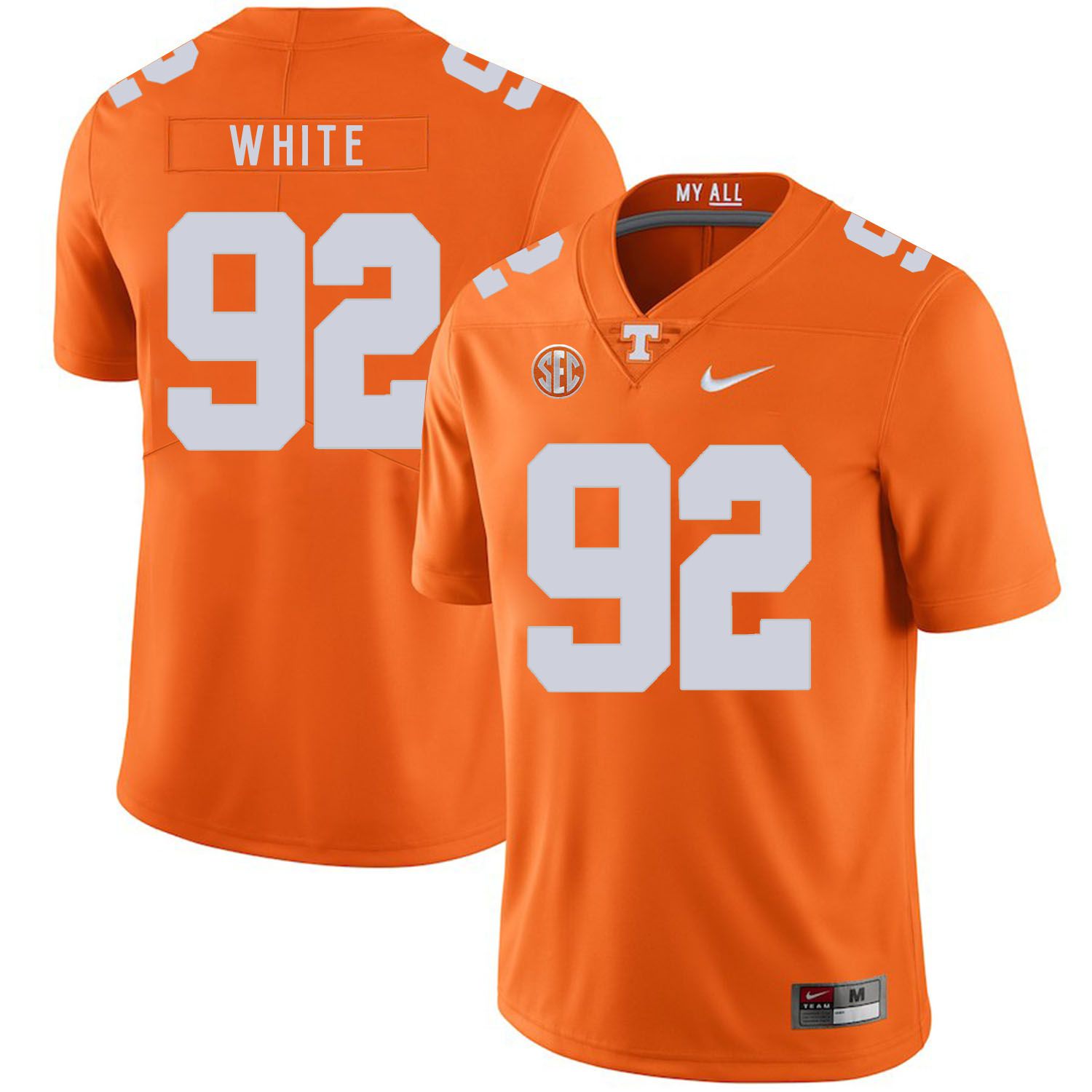Men Tennessee Volunteers #92 White Orange Customized NCAA Jerseys